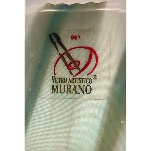 Handblown Murano Art Glass Shell Bowl With Turquoise & White Swirl Design - Picture 4 of 5